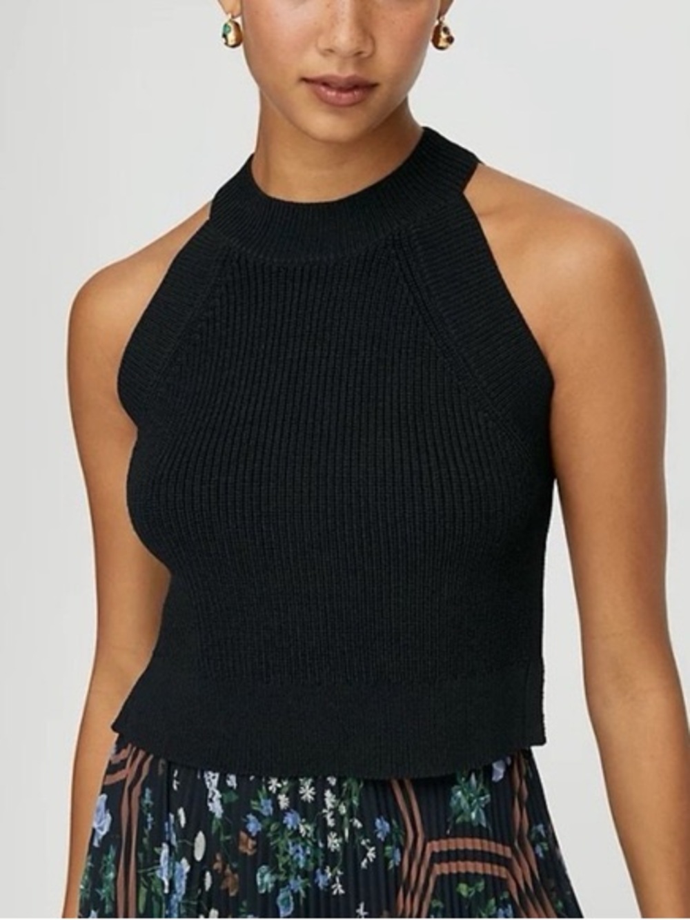 Wilfred Black Ribbed Halter Tank
